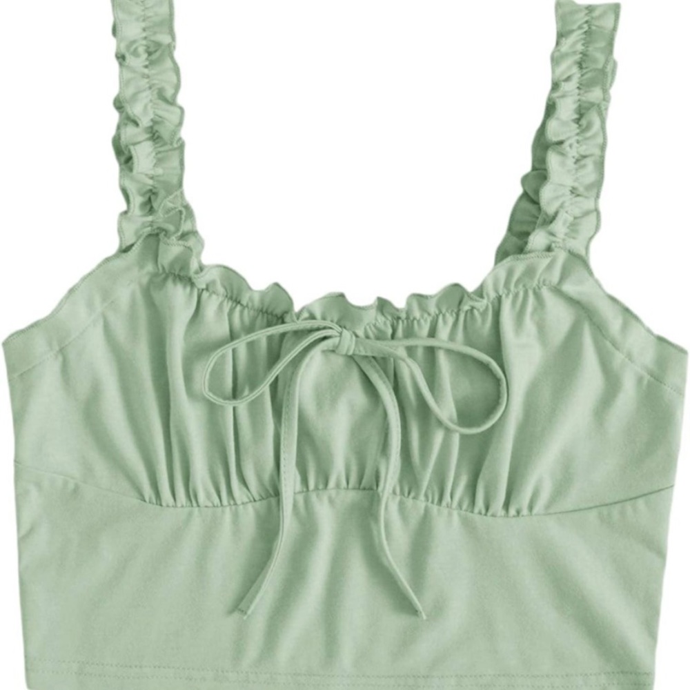 Safe Frill Trim Strap Tie Knot Ruched Bustier Crop Top